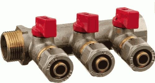 фото Коллектор TeRma д/м пл. 3/4" в/н с 3-мя шар. кран, конус 16 мм, 1/2", 14002