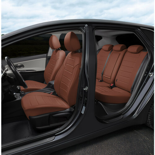 фото Комплект чехлов автопилот экокожа hyundai creta ii с 21г. (с подлокотником) коричневый + коричневый autopilot