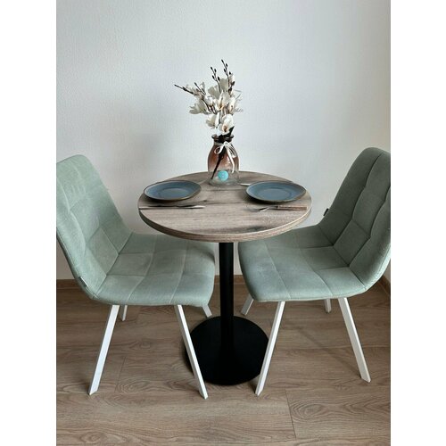 Стол обеденный круглый нераскладной Лофт, d 60 h 76 см черный дуб окаменелый