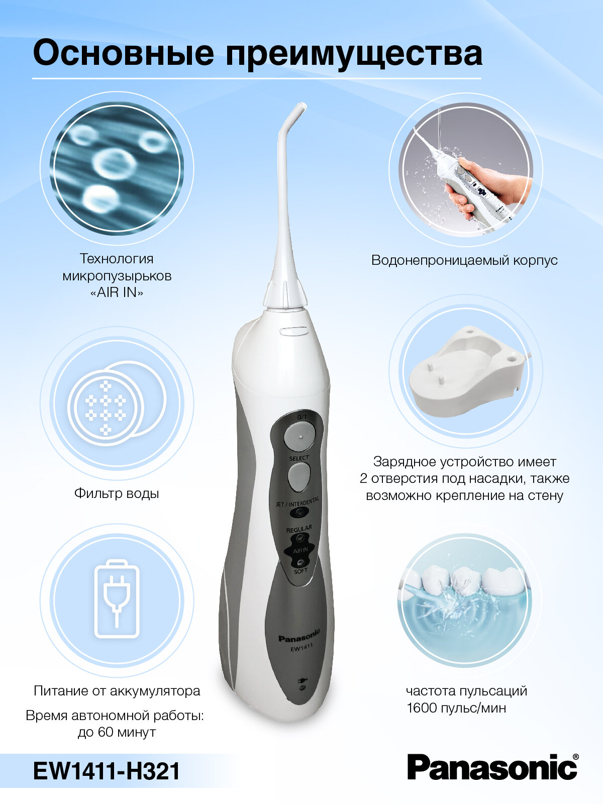 Ирригатор для полости рта Panasonic EW1411 + Подарок (средство очистки) — фото 1