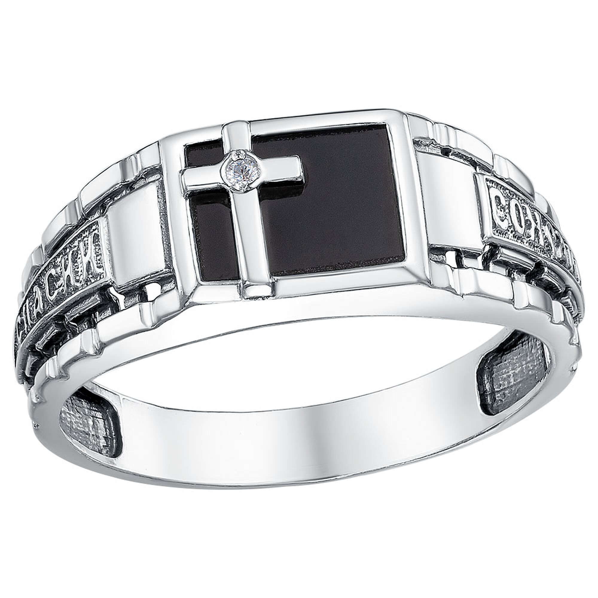Кольцо Diamant online, серебро, 925 проба, чернение, оникс, фианит, размер 19, черный