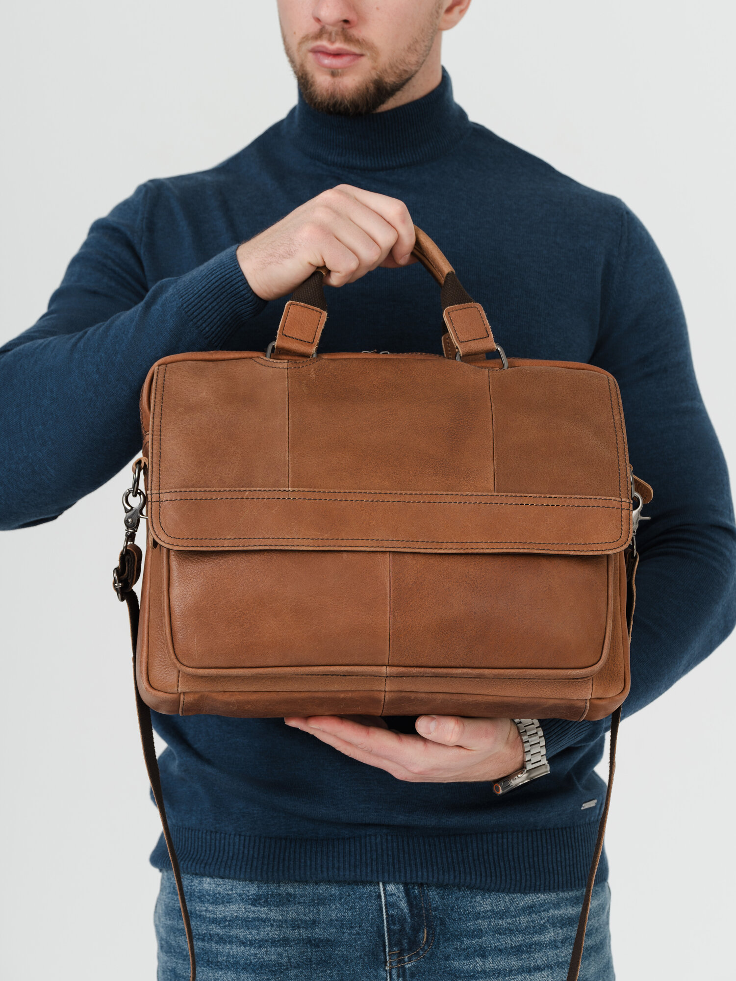 Портфель FAUSTINI, фактура гладкая, матовая, коричневый — фото 1