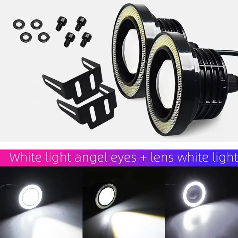 2 шт. COB Светодиодный фонарь ангельские глазки Водонепроницаемая Автомобильная дневная ходовая фара для вождения авто противотуманная фара 64 мм 76 мм 89 мм Универсальная 12 В White Ring 3.5inch (89mm)