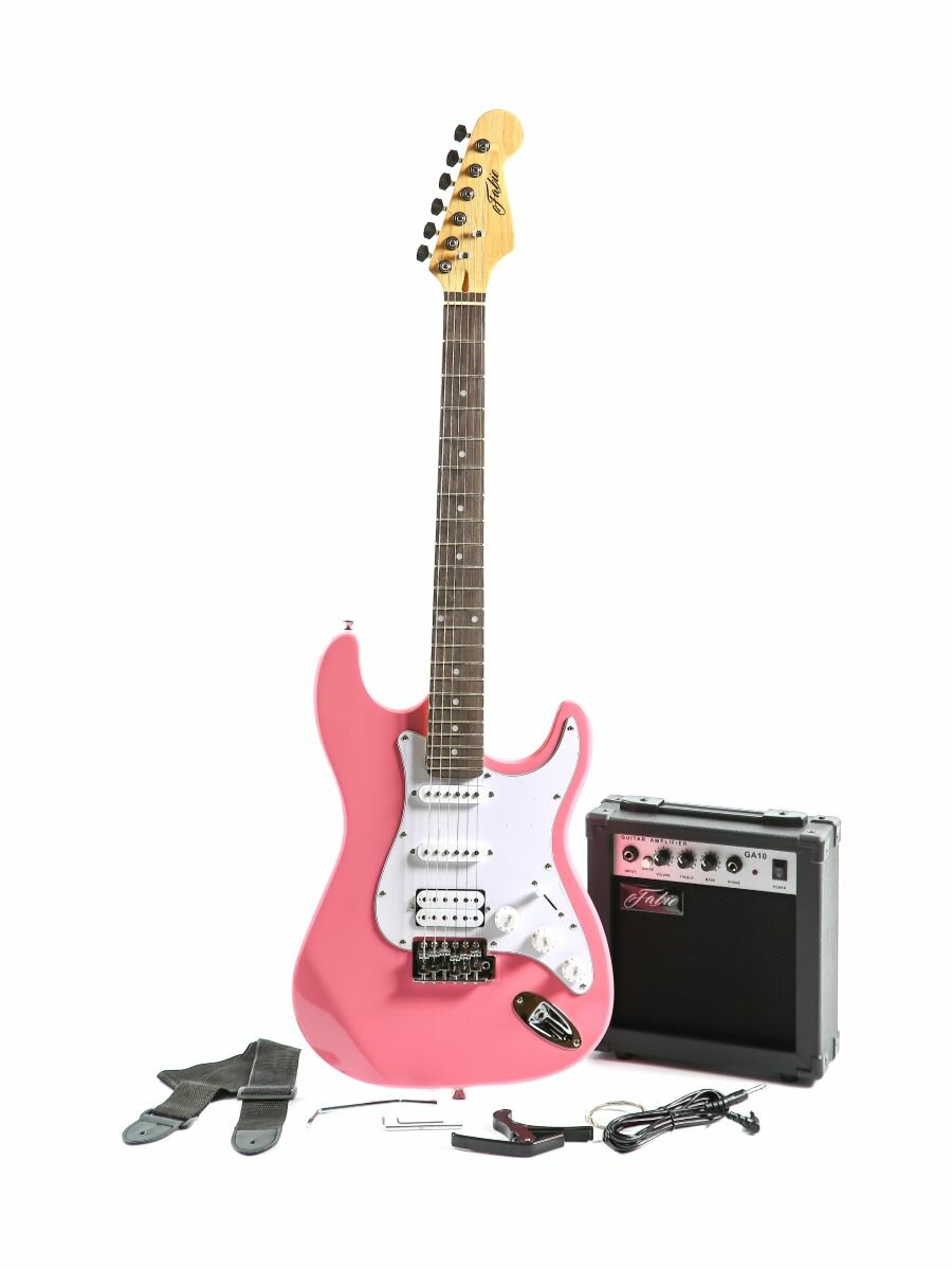 Электрогитара Stratocaster Розовая Fabio ST200 PI H+S+S, 1V+2T (Набор электрогитара с комбоусилителем)