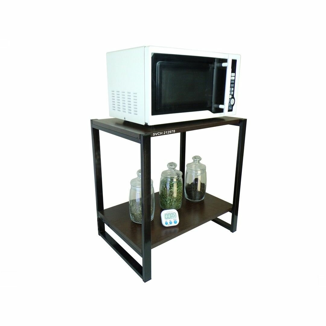 Подставка для микроволновки, высота 55см "SVCH 212978" с двумя уровнями, цвет каркасов-черный, полки -венге