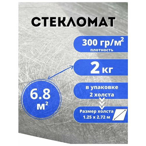 Стекломат 300 гм2 вес 2 кг конструкционный эмульсионный для ремонта лодок ванн авто 1206₽