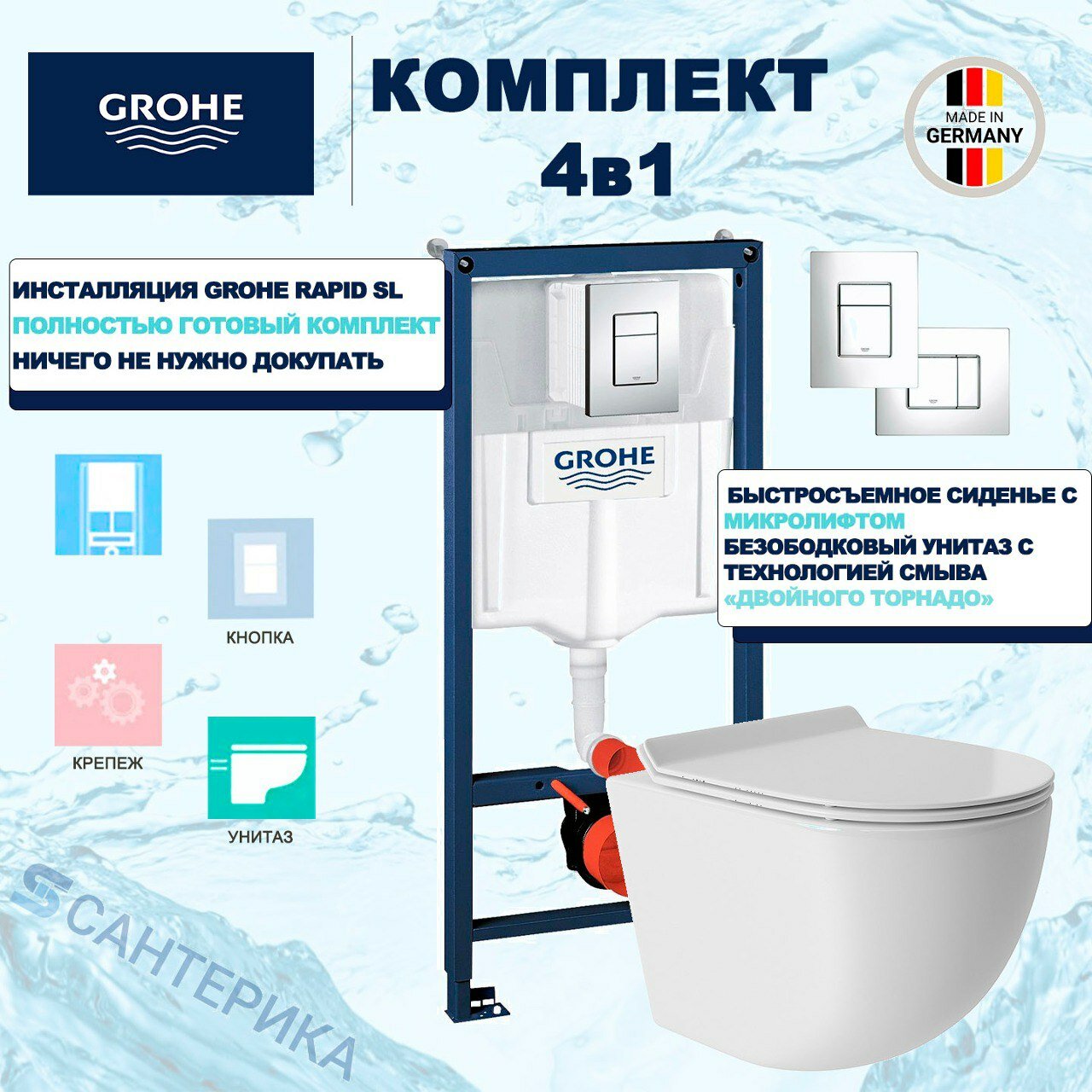 Инсталляция Grohe Rapid SL 38772001 с подвесным унитазом OLIVE'S с технологией смыва 