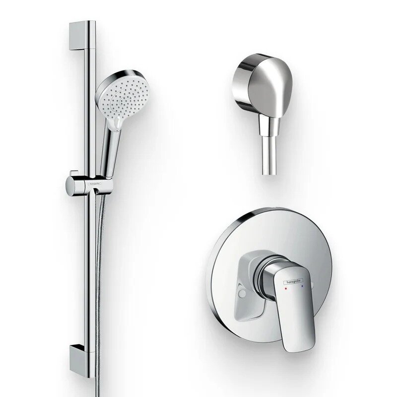 Душевой комплект Смеситель Hansgrohe Logis 71666000 С внутренней частью + Гарнитур Crometta Vario 650 26532400 + Подключение FixFit Fixfit Е 27454000