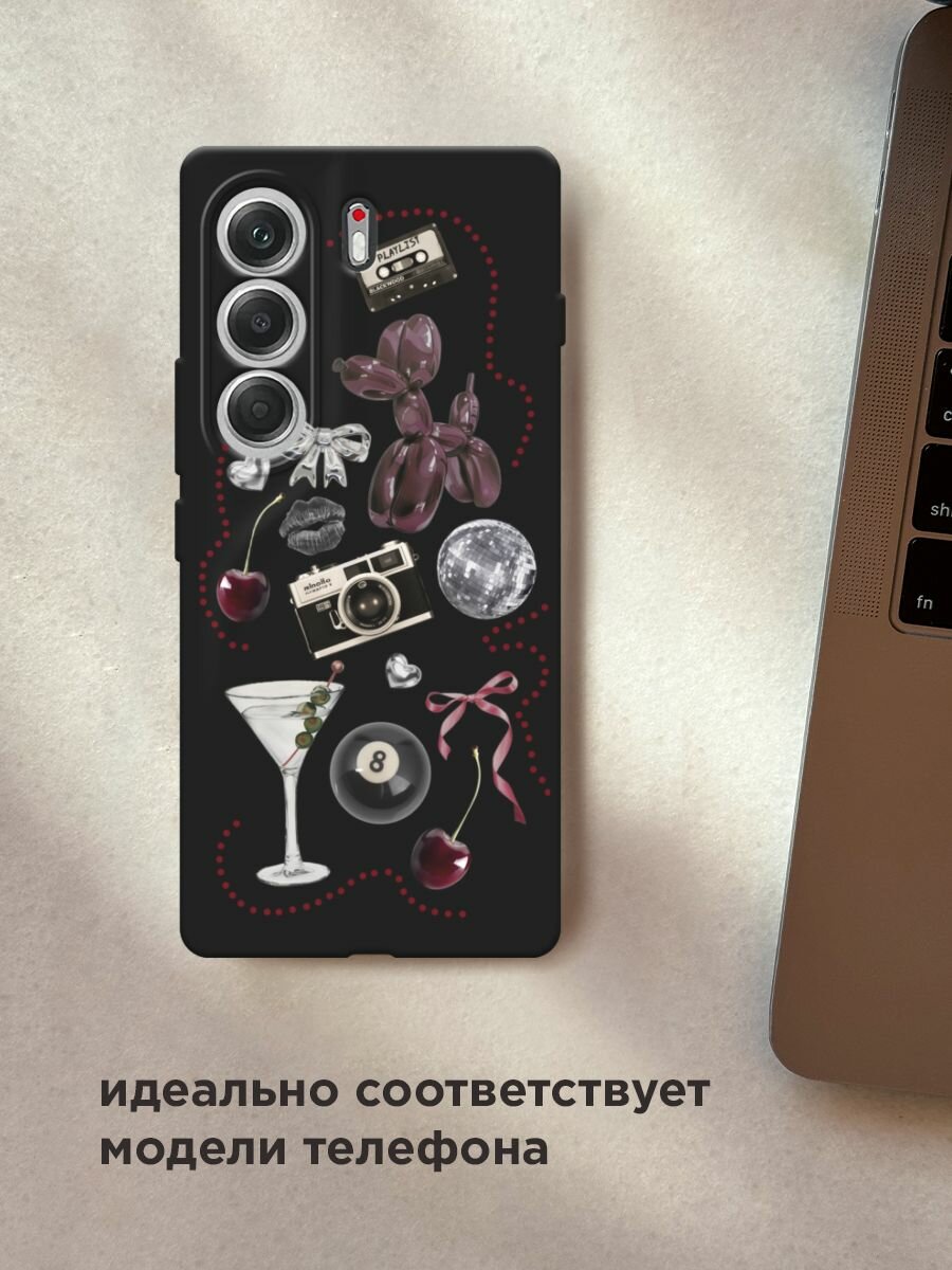 Черный матовый чехол на Tecno Camon 40 / Текно Камон 40 с принтом "Бордовый коллаж" — фото 1