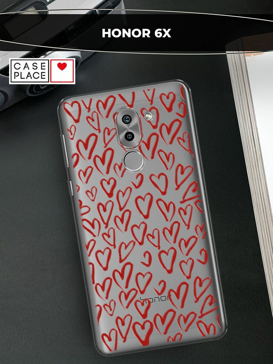 Чехол на Honor 6X / Хонор 6Х с принтом "Легкие бордовые сердечки"