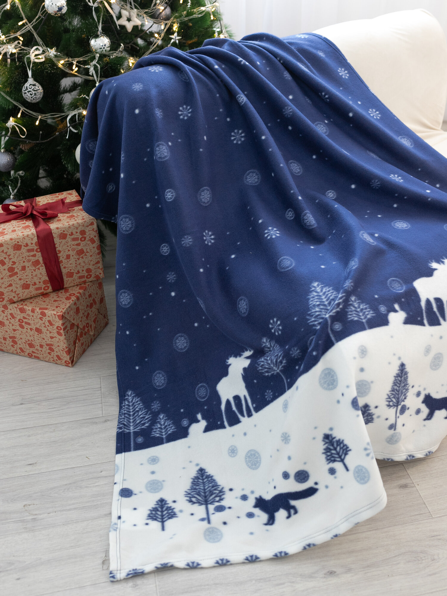 Плед Wellness  флисовый  150x200см  двухсторонний  синий  зимний