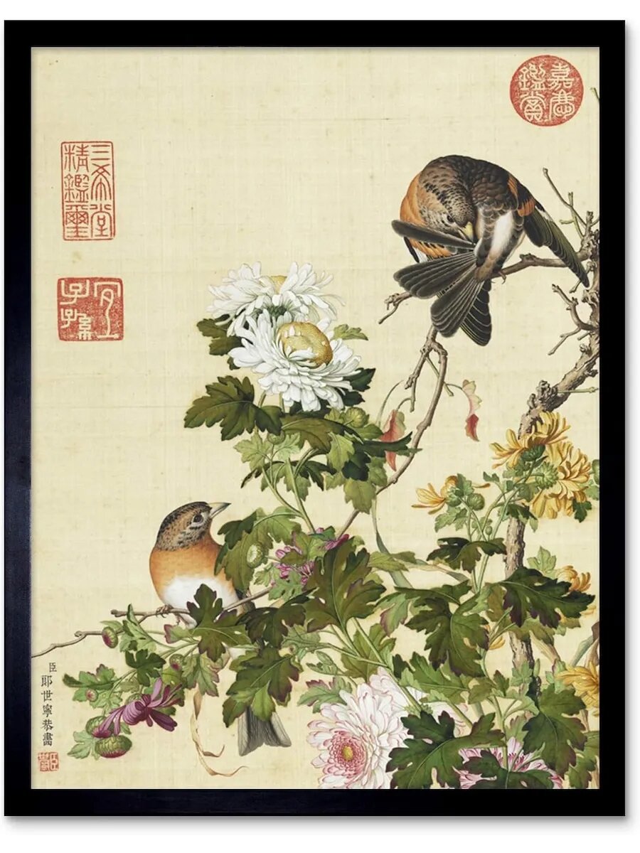 Вышивка крестиком набор со схемой, птицы и хризантемы, 14CT