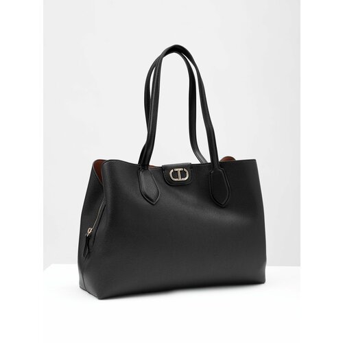 Сумка мешок Twinset Milano, фактура зернистая, черный