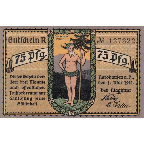 Германия (Веймарская Республика) Нордхаузен 75 пфеннигов 1921 г. (№1) (4) германия веймарская республика нордхаузен 75 пфеннигов 1921 г 2