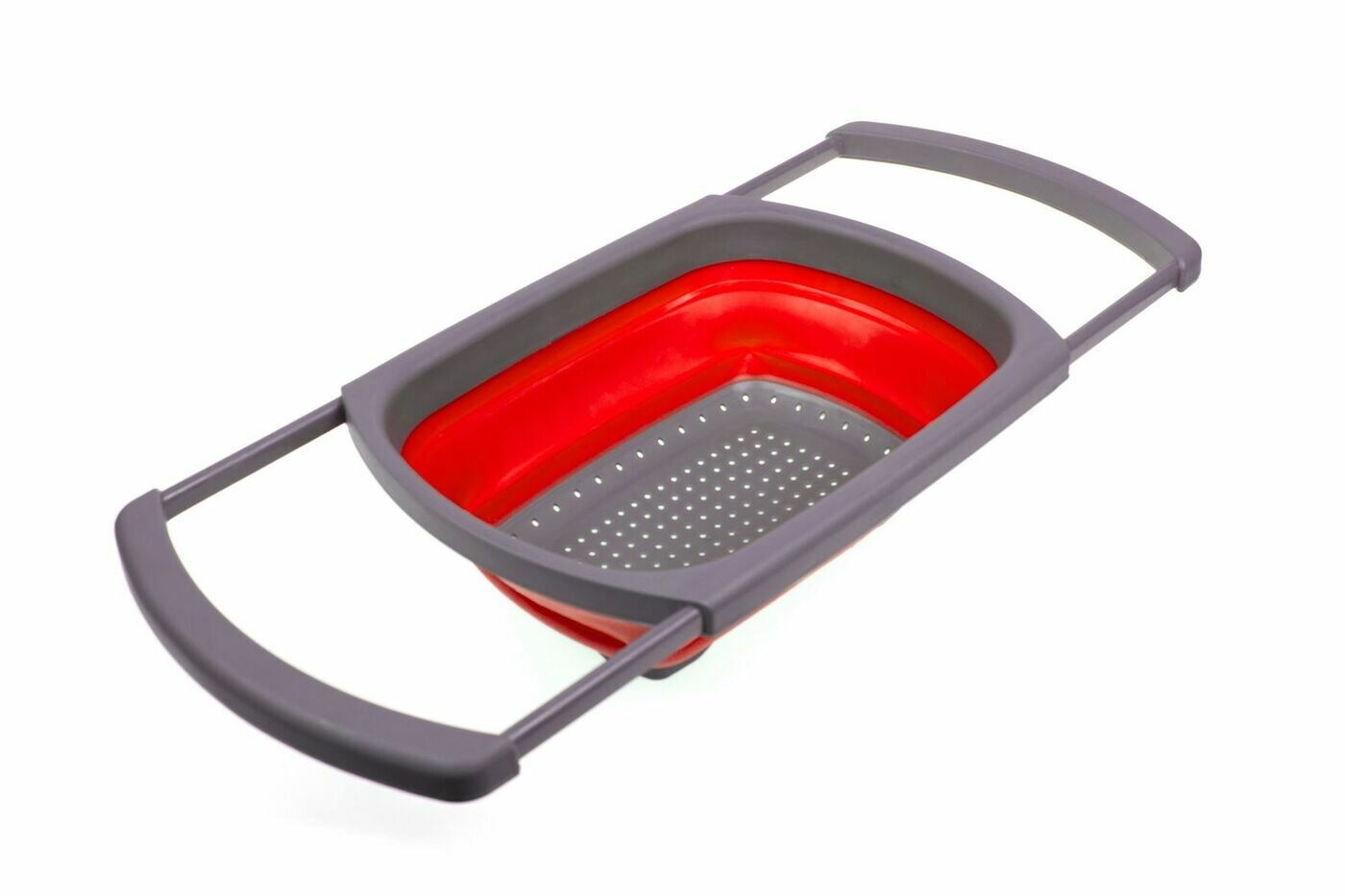 фото Дуршлаг складной прямоугольный с телескопическими ручками, красный