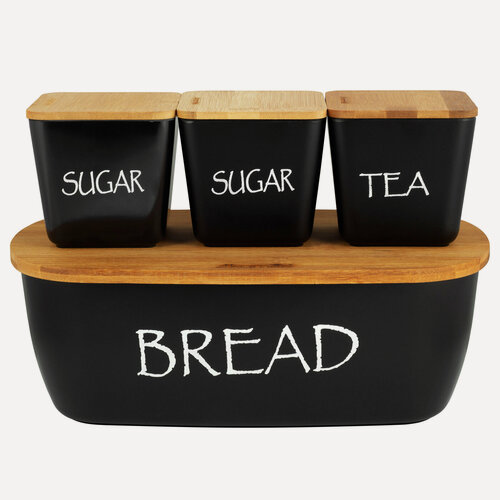 Изображение товара Хлебница с 3 емкостями Kamille KM-1133B из бамбука (черный)