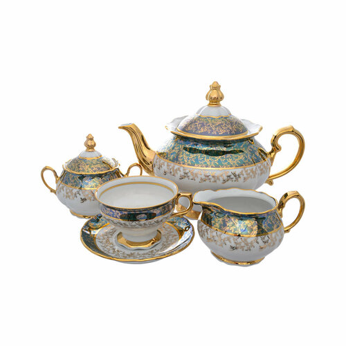 Чайный сервиз на 6 персон Queen's Crown Aristokrat Лист зеленый 15 предметов