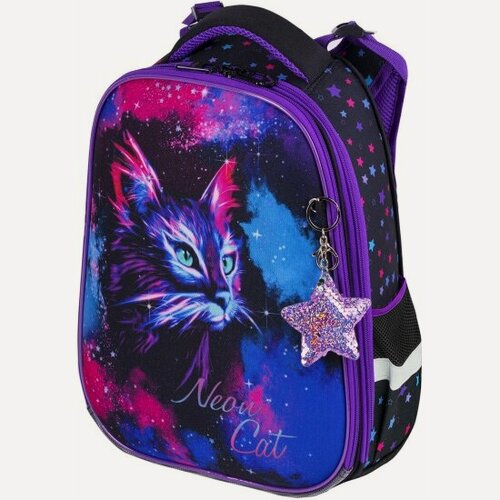 Изображение товара Ранец Brauberg PREMIUM, 2 отделения, с брелком, "Neon cat", 38х29х16 см, 271352