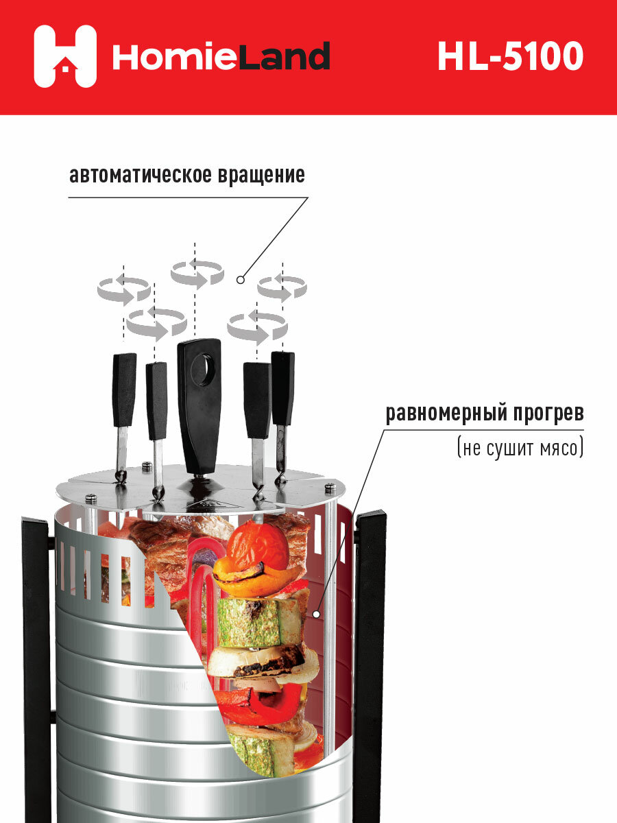 Шашлычница электрическая "Homieland" HL-5100, 1000 Вт