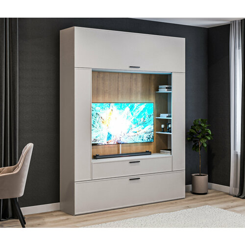 Стенка столплит Милан СБ-32651 с полками с 2 секциями с ящиком в гостиную в детскую в спальню Серый Дуб ГамильтонСветло-серый 178х230х40 см 37400₽