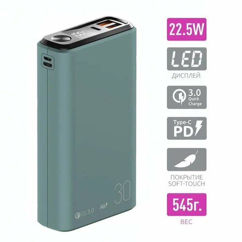Внешний аккумулятор OLMIO QS-30, 30000mAh зеленый