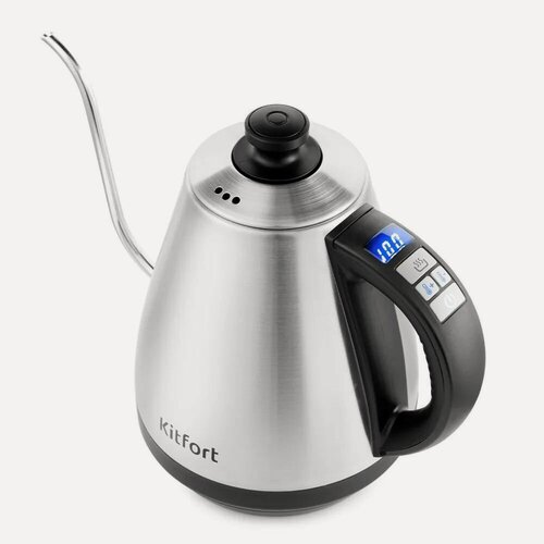Изображение товара Чайник электрический Kitfort KT-689, 2200 Вт, нержавеющая сталь, 1 л, для варки кофе, терморегулятор, поддержание температуры, серебристый