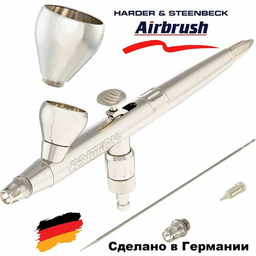 H&S Аэрограф H&S EVOLUTION SILVERLINE Два в одном, сопло 0,15 + 0,4 мм, бачок 2 + 5 мл, ограничитель подачи краски