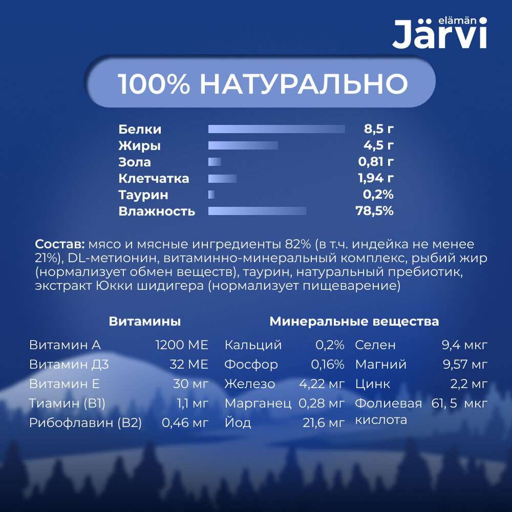 Jarvi мясной паштет с индейкой для кошек с чувствительным пищеварением (100 г.) - фото №7