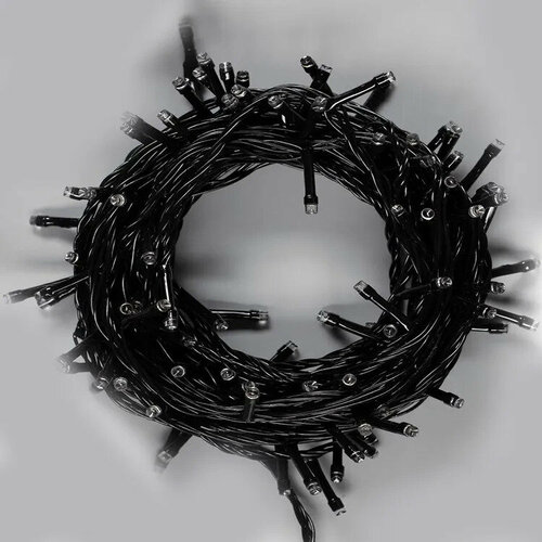 Гирлянда светодиодная,10м, 220в, 100 LED-ламп, холодный свет. черный