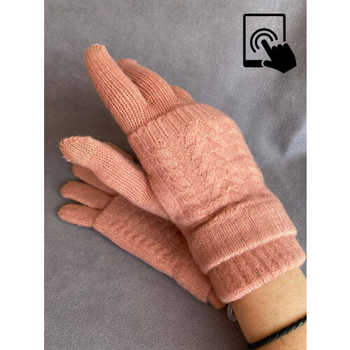 фото Перчатки kim lin, демисезон/зима, шерсть, утепленные, сенсорные, вязаные, размер 7, коралловый