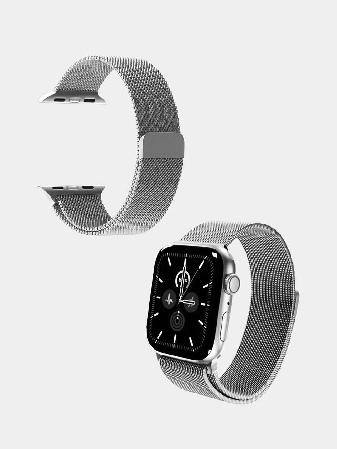 Ремешок для Apple Watch миланская петля 42/44/45 серебристый мм из нержавеющей стали застёжка - магнит