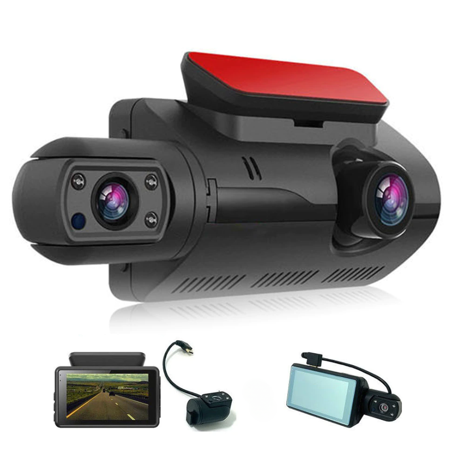 Автомобильный видеорегистратор Full HD 1080P с двумя камерами / Датчик удара G-Sensor / LCD дисплей / Основная камера + Доп камера с углом обзора 360°