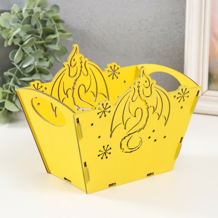 фото Корзинка-шкатулка "Дракон" жёлтый 18х12х14,5 см (набор 5 деталей) 9777469