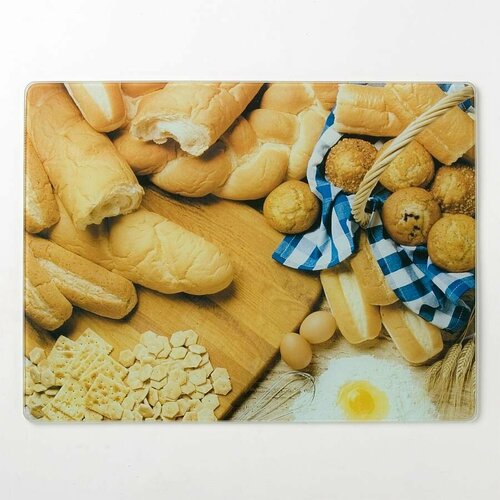 Разделочная доска, стеклянная прямоугольная, 30*40 хлеб
