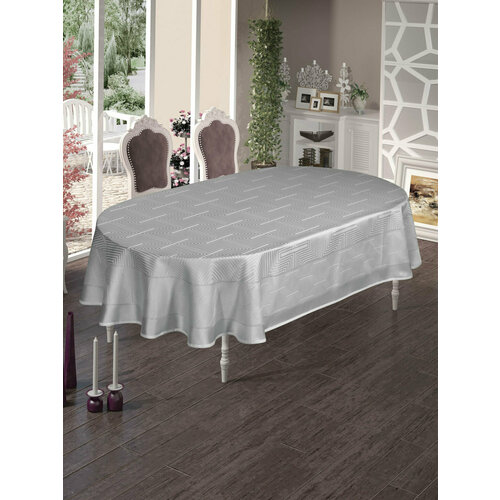 Скатерть овальная с жаккардом 11975 Yildiz серый Doco (серый), Овальная скатерть 160x220