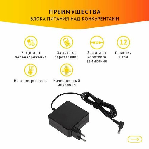 Блок питания БП для ноутбука Asus 19V, 3.42A, 65W, 4.5х3.0 ноутбук asus b1500ceae bq1647 90nx0441 m21160