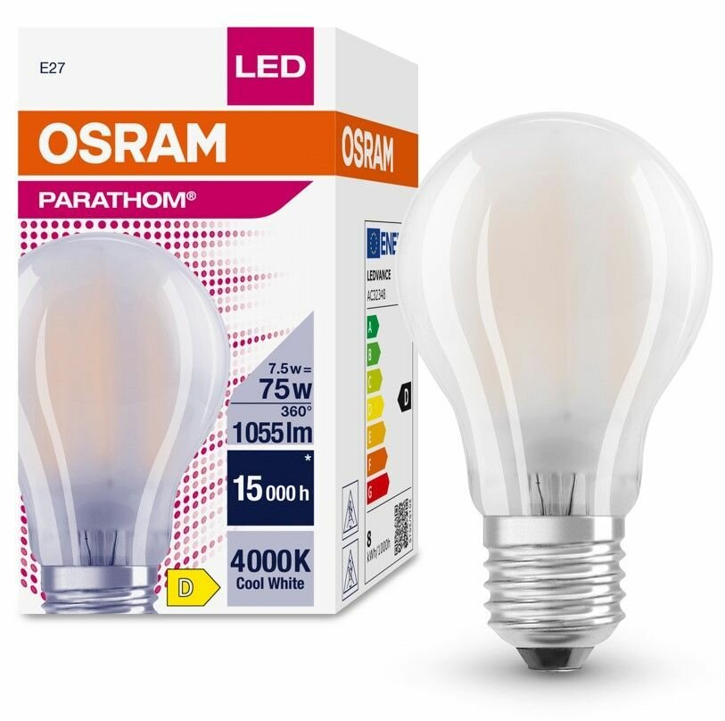 Лампочка светодиодная Osram 75W=75W 220V E27 Груша матовая A PARATHOM 1521Лм Филаментная 4000K упаковка 1шт.