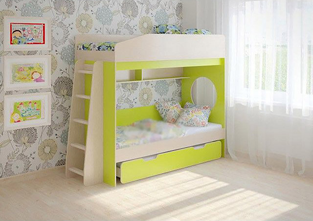 фото Кровать трехъярусная Л 10.4 Дуб Молочный Лайм