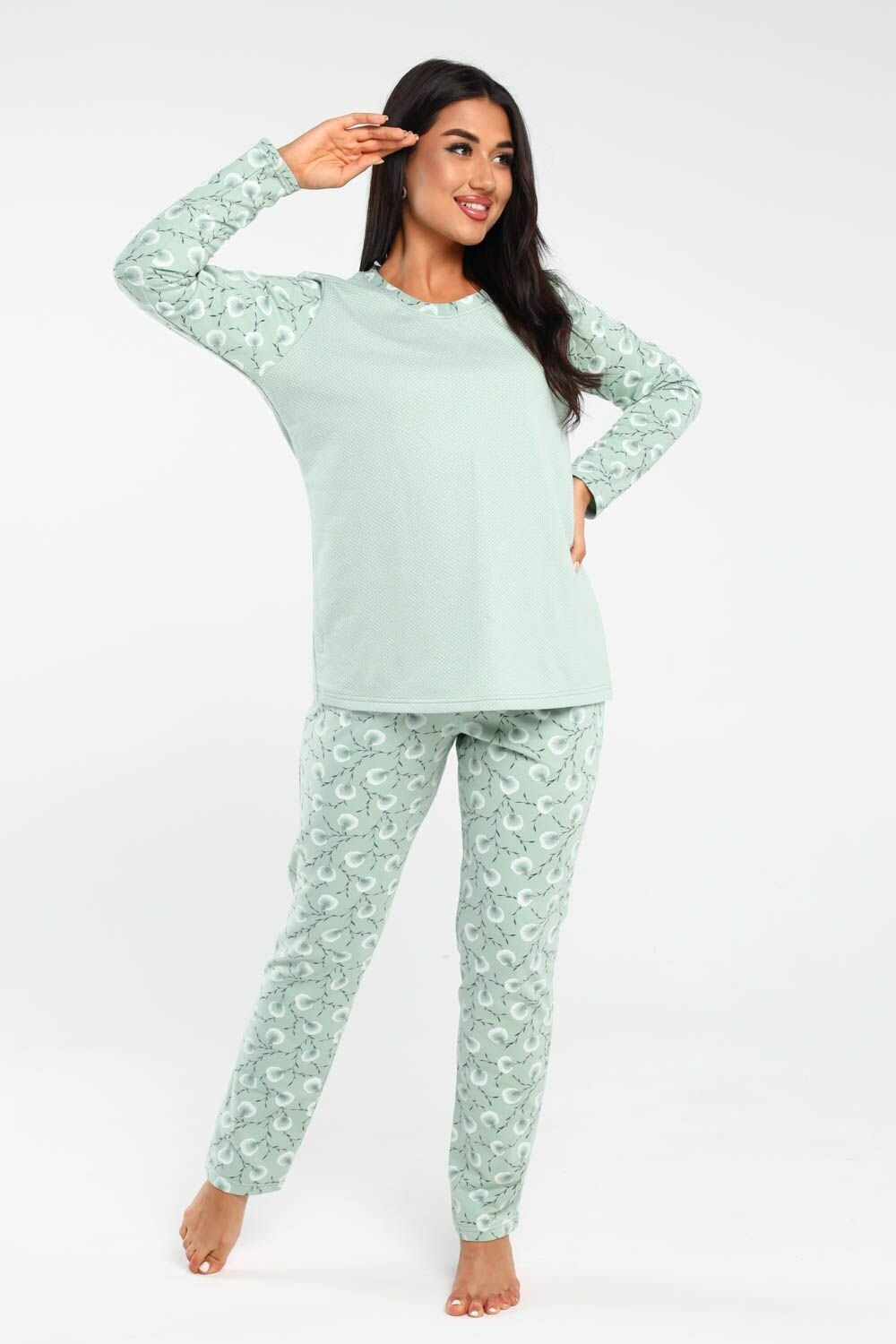 Пижама теплая DIANIDA М-545 размер 44-58 (52, Зеленый) - фотография № 8