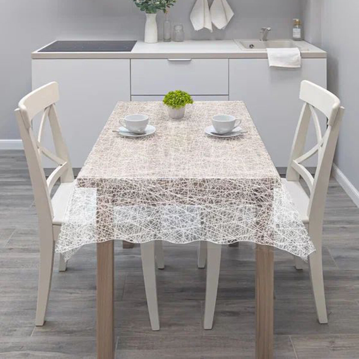 фото Скатерть Вилина Муза 011-white, ПВХ, паутинка, 132 x 180 см, белая