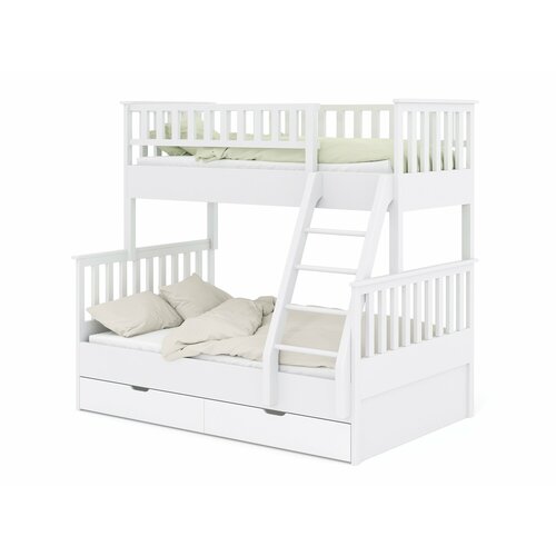 Двухъярусная белая кровать Тампа 90х120х190 с выкатными ящиками бортик на нижнем ярусе вдоль стены 52700₽