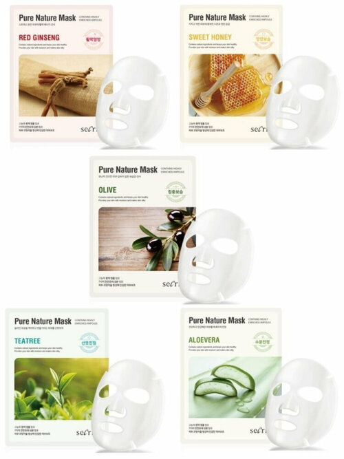 Anskin Набор тканевых масок Secriss Pure Nature Mask Pack, 5 шт. по 25 мл. (сет 2)