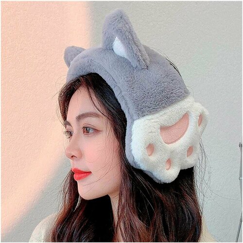 Наушники утеплённые детские с ушками пушистые меховые для девочек для прогулок наушники с ушками и лапками 1924₽