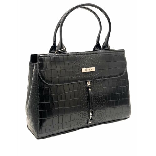 Сумка  тоут Tosoco повседневная, фактура под рептилию, вмещает А4, внутренний карман, черный