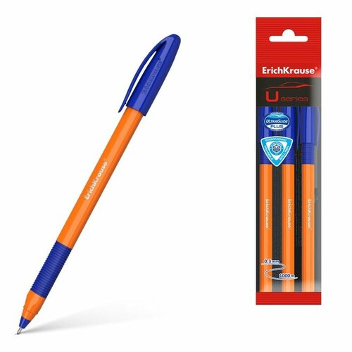 Набор ручек шариковых ErichKrause U-109 Orange Stick&Grip, 3 штуки, игольчатый узел 1.0 мм, цвет чернил синий, супермягкое письмо, резиновый упор, корпус оранжевый 5 шт ручек шариковых неавтоматических erichkrause u 109 stick