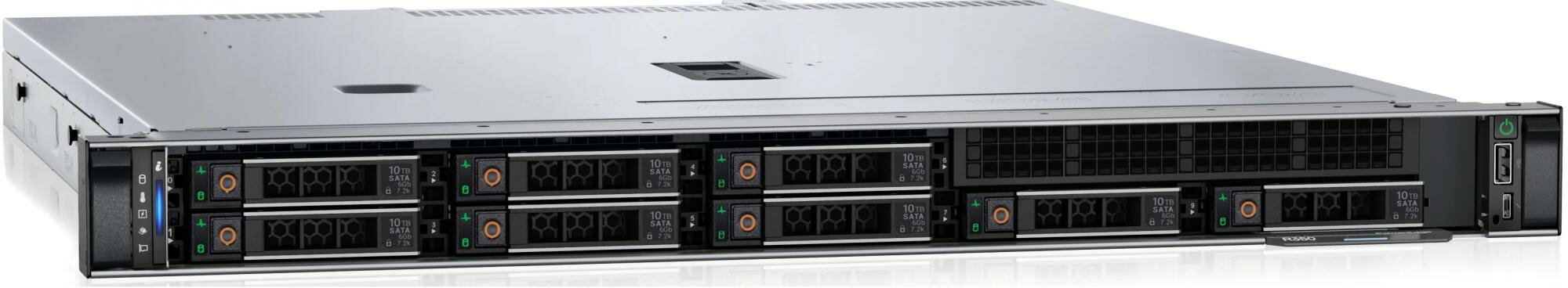Сервер Dell PowerEdge R350 8B (8x2.5") no ( CPU, Mem, HDDs, PSU) iDRAC9 Express 15G, PERC H355, Broadcom 5720 Dual Port 1Gb On-Board LOM, TPM 2.0 V3, Bezel, Rails
