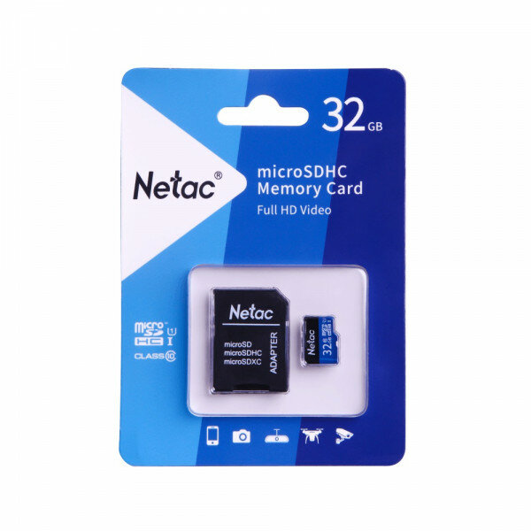 NETAC NT02P500STN-032G-R Карта памяти 32GB MicroSD class 10 + SD адаптер NETAC