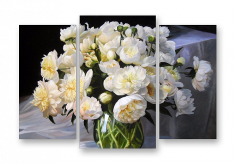 Модульная картина на холсте | Diva Kartina | Цветы. Пионы в прозрачной вазе | 100X70 см