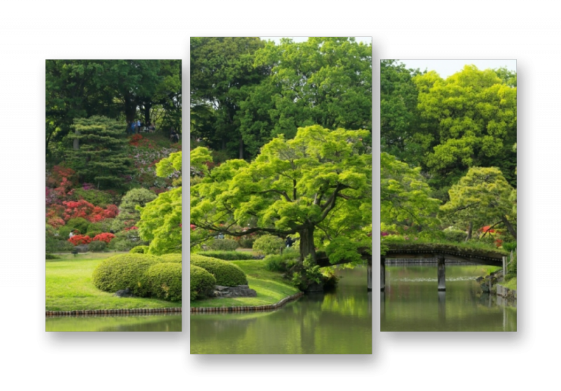 Модульная картина на стекле | Diva Kartina | Природа. Японский сад с озером | 100X70 см