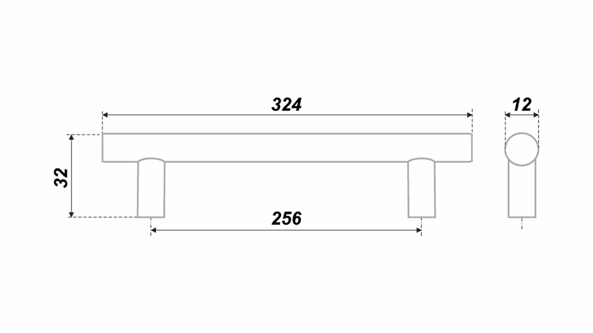 Мебельная ручка - рейлинг, длина 324 мм, межцентровое расстояние - 256 мм, диаметр 12 мм, цвет - BL - Матовый чёрный - фотография № 3